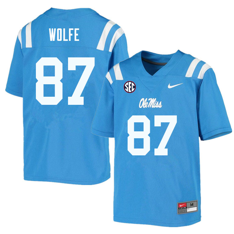 Hudson Wolfe Ole Miss Rebels NCAA Men's Powder Blue #87 Stitched Limited College Football Jersey UBI3858PS
